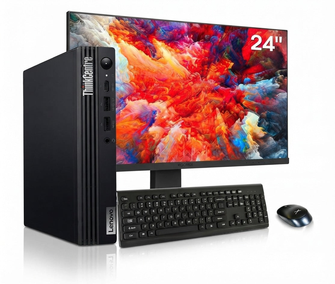 Lenovo ThinkCentre M75q Gen 2 Tiny front view with single monitor