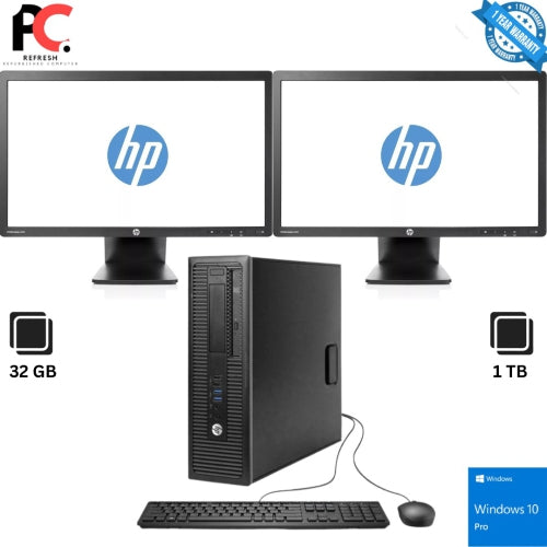 Refurbished (Excellent) - HP EliteDesk 800 G1 SFF Desktop + Dual (2) 23