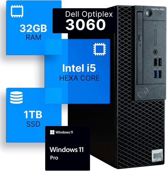 Dell OptiPlex 3060 Desktop Computers Windows 11 Pro, Hexa Core i5-8500 Up to 4.1Ghz,32GB DDR4,1TB M.2 NVMe SSD+1TB HDD,Built-in WiFi, Small Form Factor