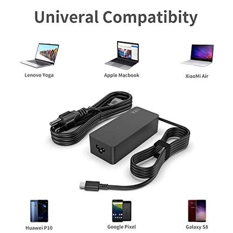 65W USB-C/Type C Laptop Charger Power Supply Adapter for Lenovo Yoga Chromebook series,Thinkpad t480,Lenovo Yoga C930-13,Yoga S730-13,Yoga 920-13,Yoga 730-13,IdeaPad 730s-13,GX20P92530,ThinkPad X1 Carbon,with CA Power Cord - PCrefresh
