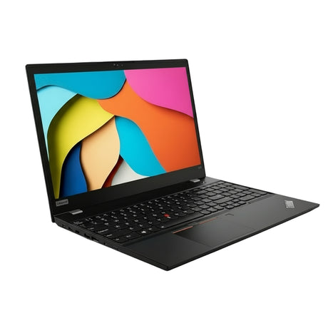 Laptop with colorful display on a white background