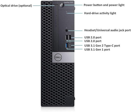 Dell Optiplex 7070 SFF Desktop PC - Intel i5-9500 6-Cores 3.30GHz Up to 4.4Ghz | 32GB DDR4 1TB NVMe M.2 SSD | WiFi + BT | HDMI Adapter | Windows 11 Pro -(Renewed) - PCrefresh