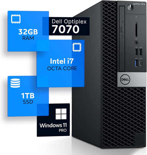 Refurbished Excellent – Dell OptiPlex 7070 | Core i7 9th Gen | 32GB RAM | 1TB SSD | Windows 11 Pro Desktop PC